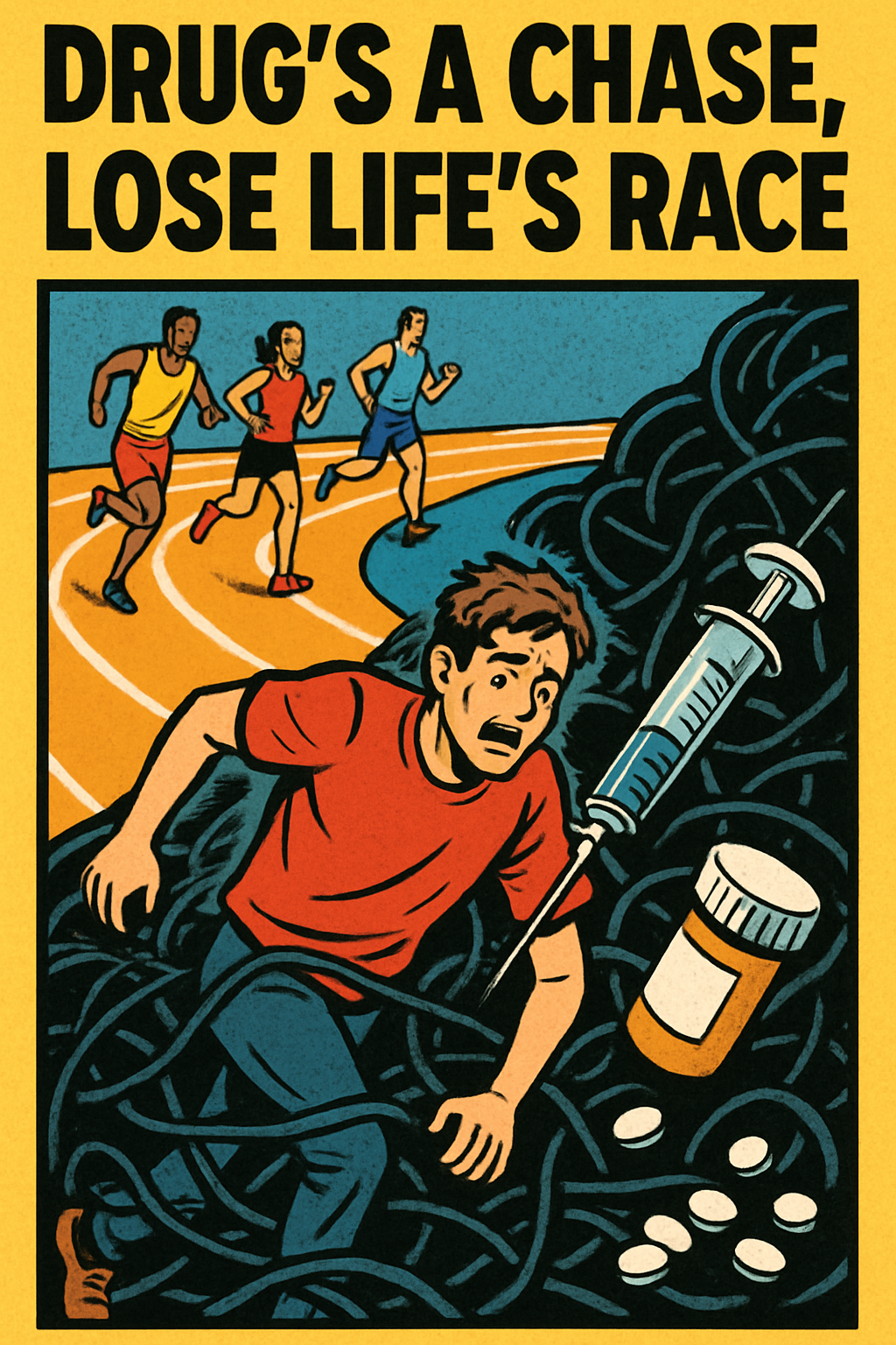 Drug's a chase, lose life's race.