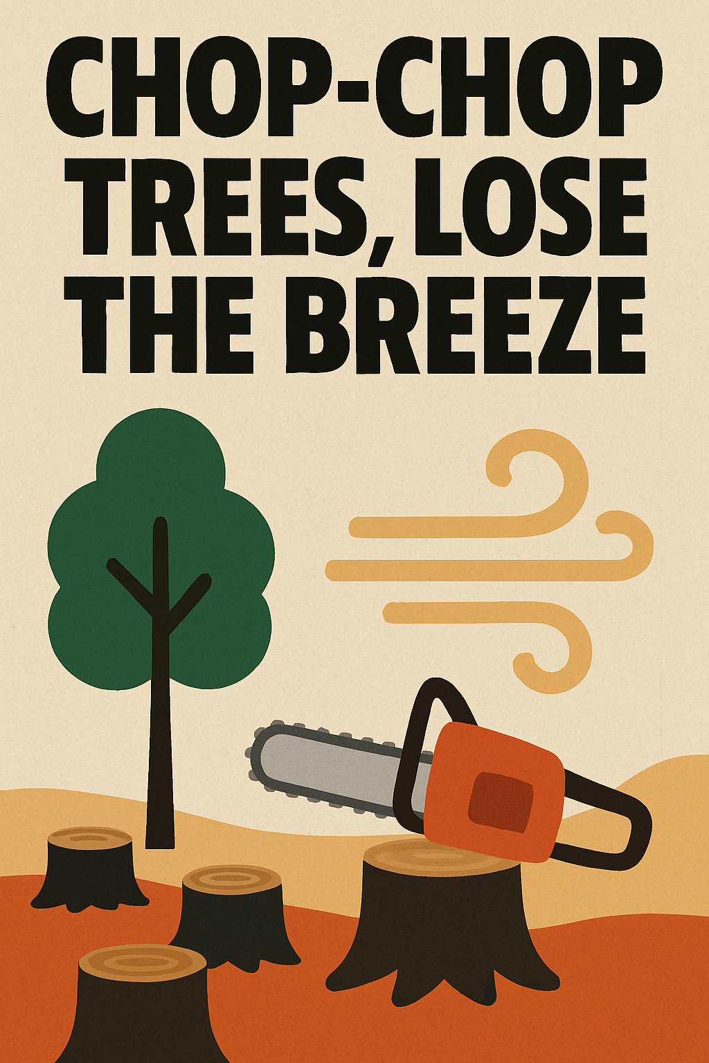 Chop-chop trees,
lose the breeze
