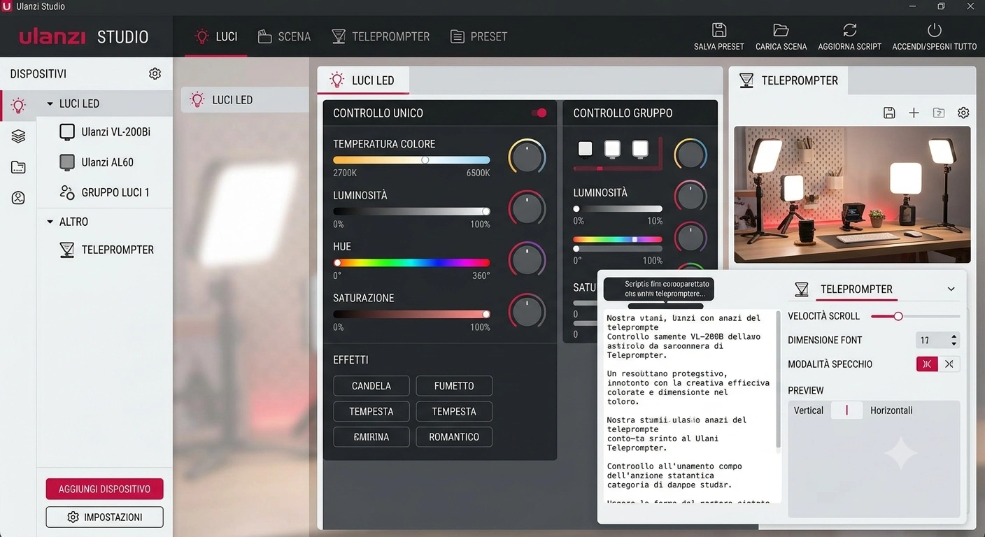Interfaccia Ulanzi Studio software