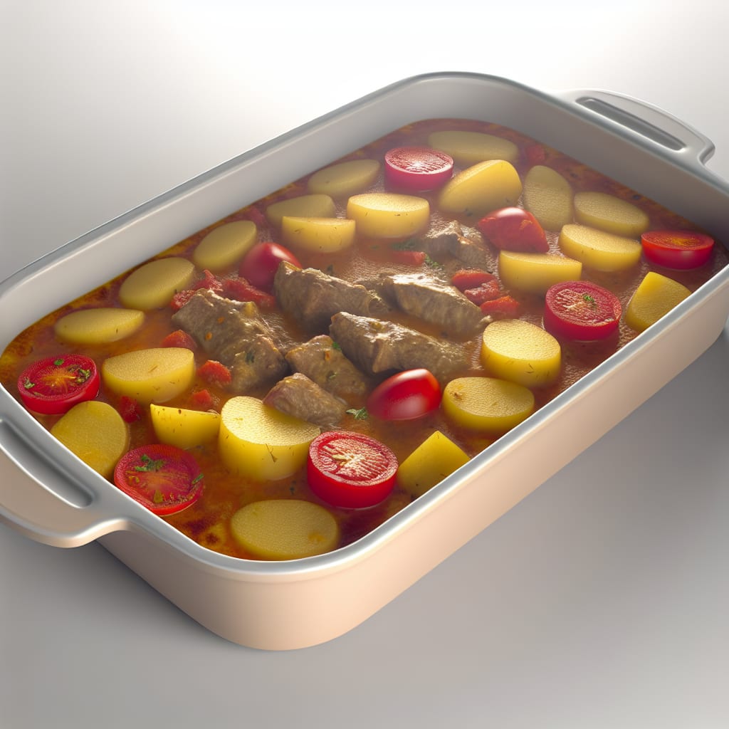 Cazuela de carne con papas y tomate