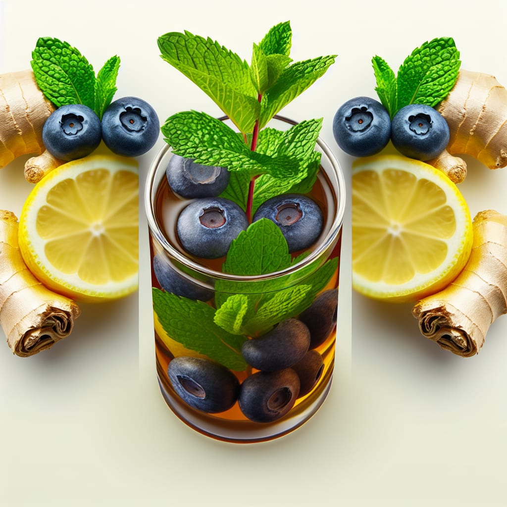 Infusión de Menta, Jengibre y Limón con Arándanos