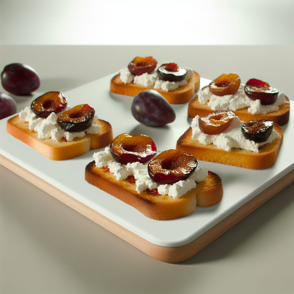 Tostadas dulces con crema de ricota y ciruelas asadas