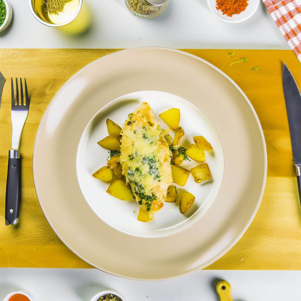 Pollo al Parmesano con Papas y Hierbas