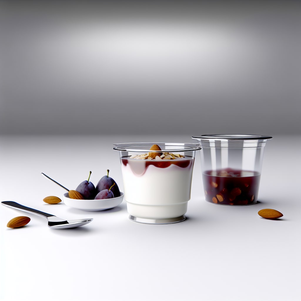 Copa de yogur con compota de ciruelas y crocante de almendras