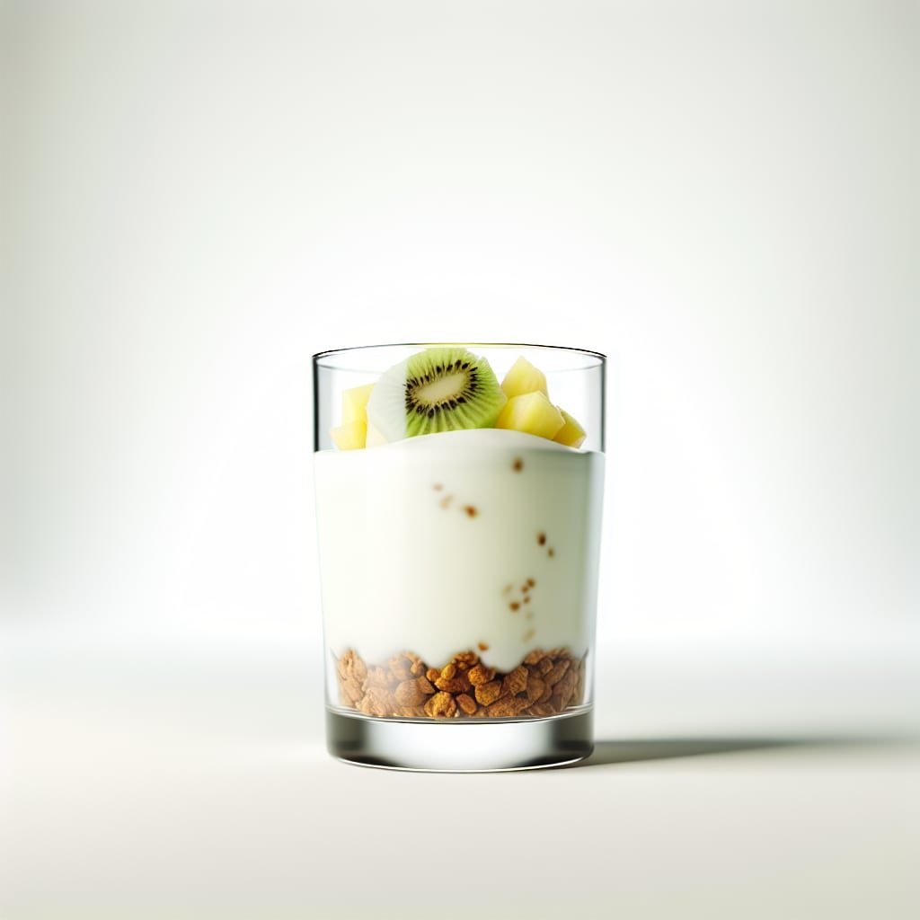 Copa de yogur con ananá, kiwi y crocante de semillas