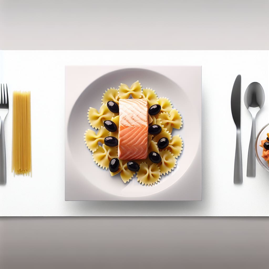 Salmón con pasta y olivas negras