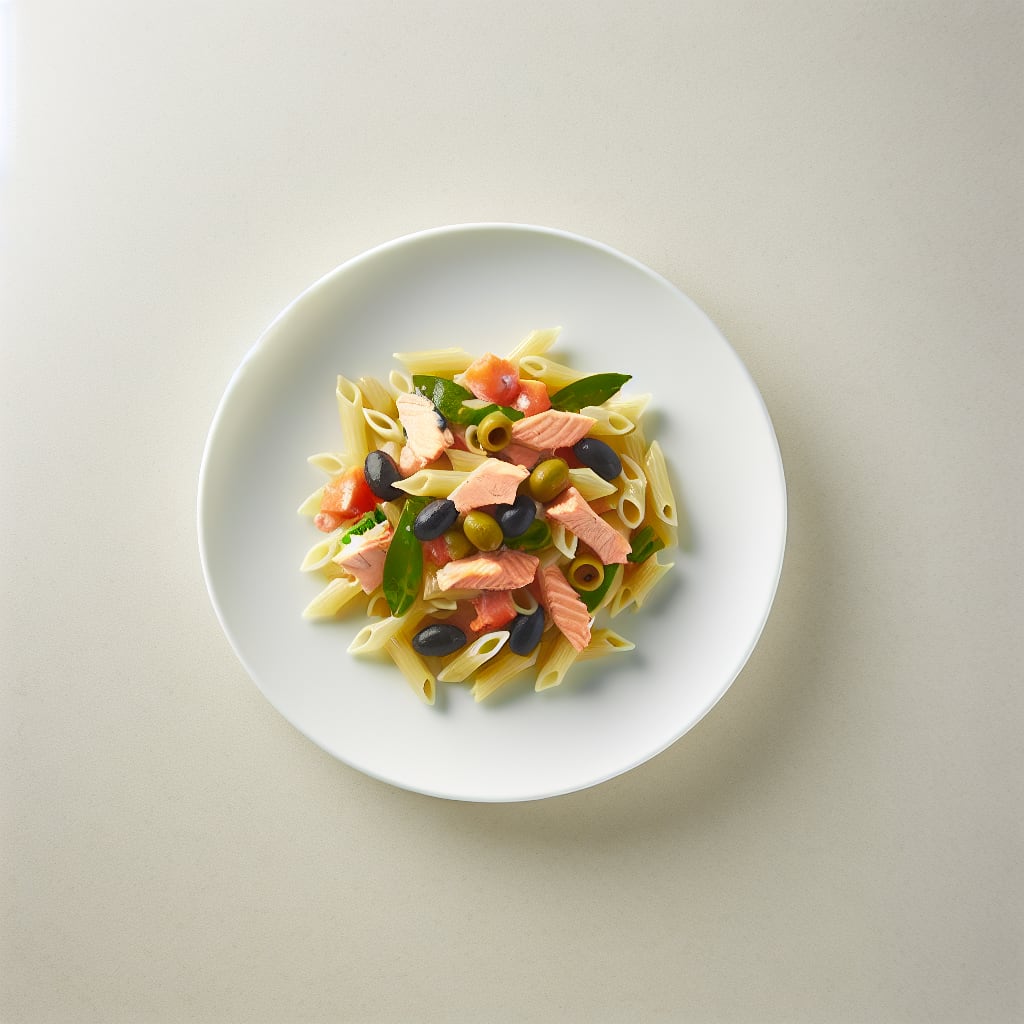 Ensalada de pasta con salmón y olivas