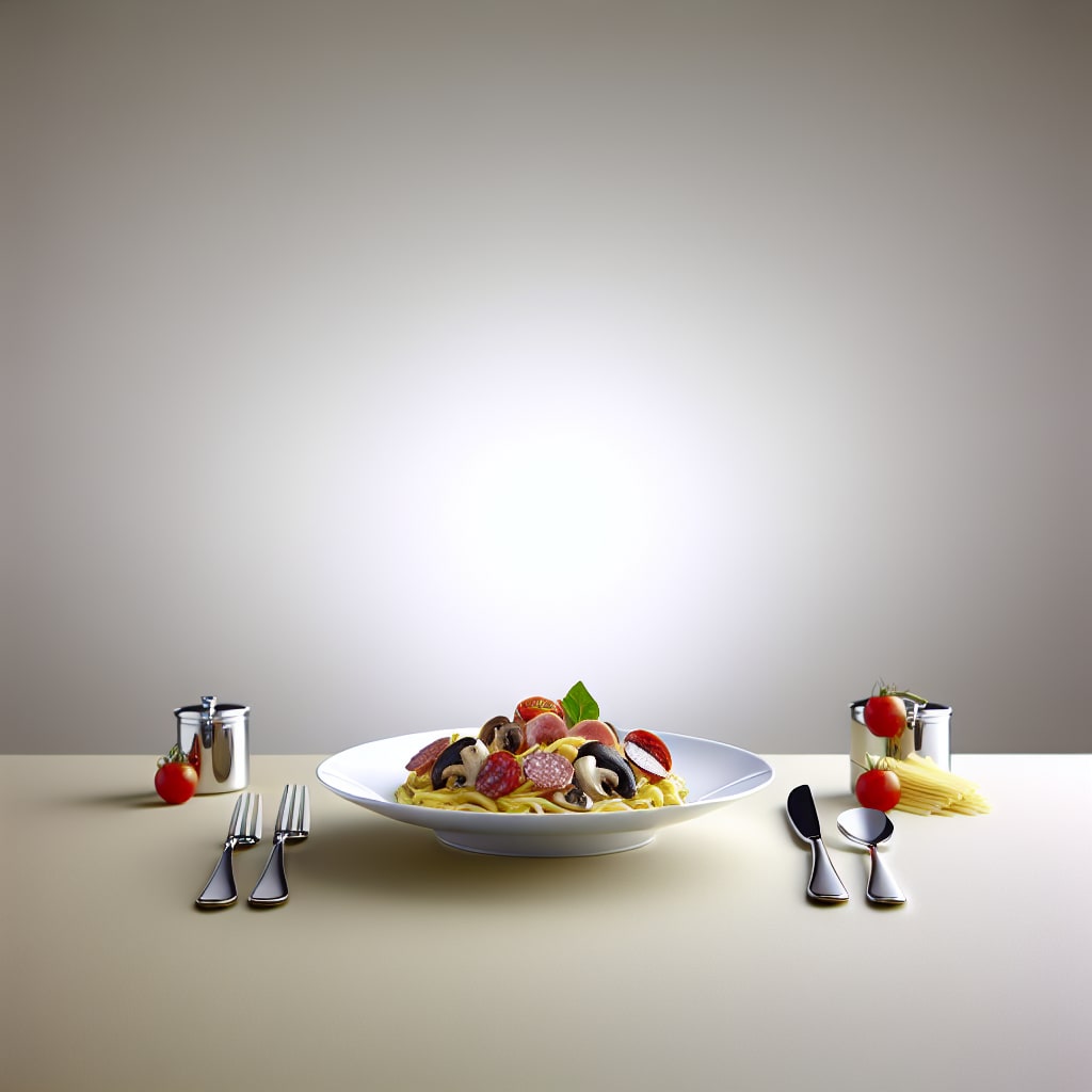 Pasta con champiñones, salami y tomate cherry