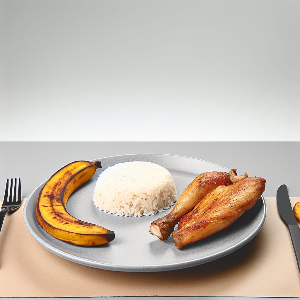 Pollo a la plancha con arroz y plátano frito