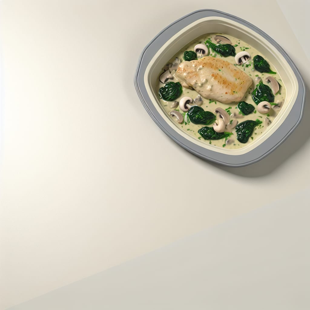 Pollo a la crema con espinacas y champiñones