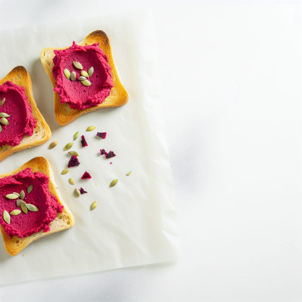 Tostadas crocantes con hummus de remolacha y semillas