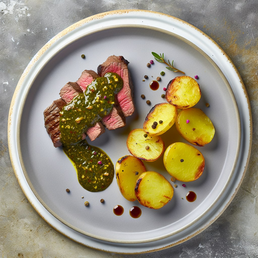 Bife de lomo con papas doradas y salsa criolla