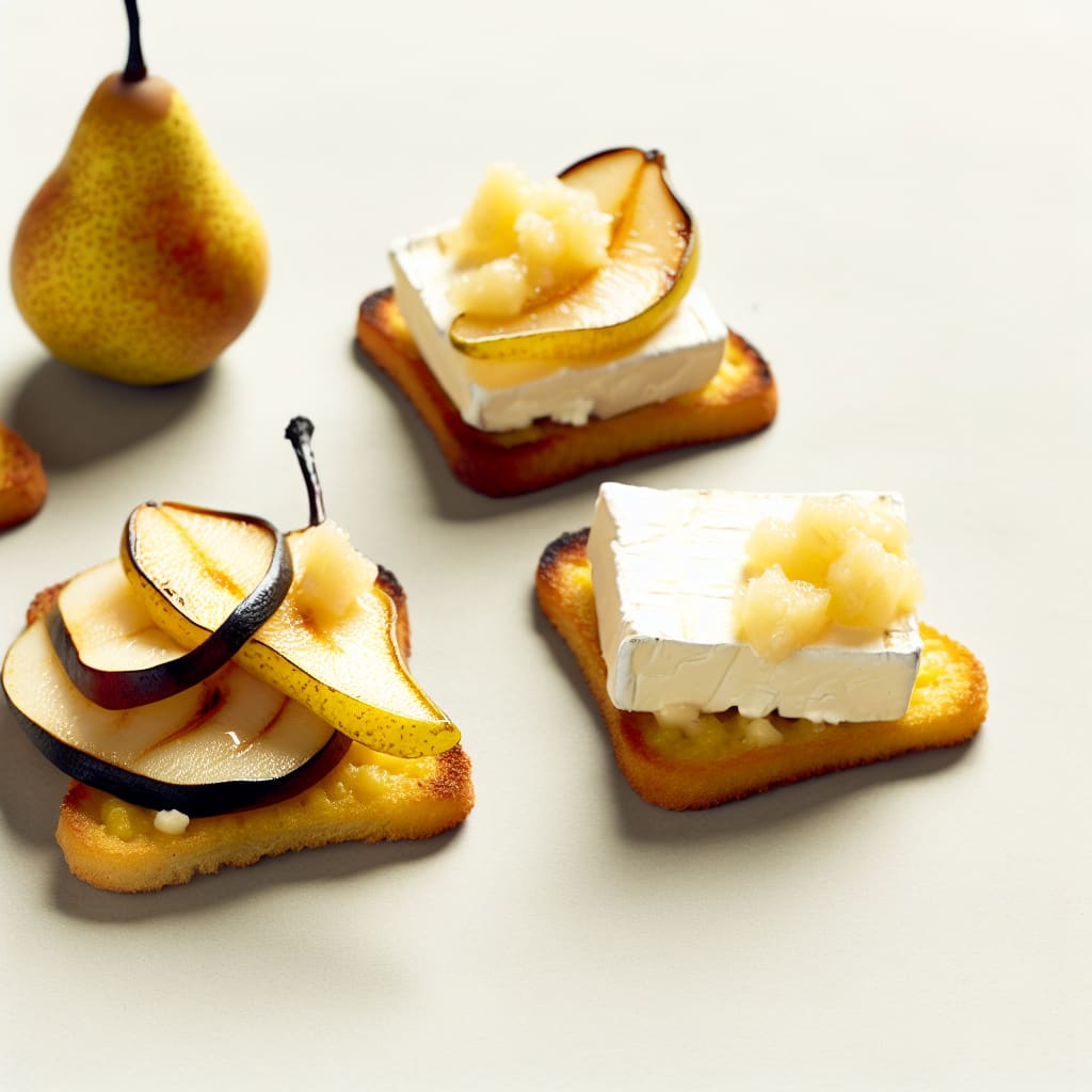 Tostaditas de polenta con peras asadas y queso brie