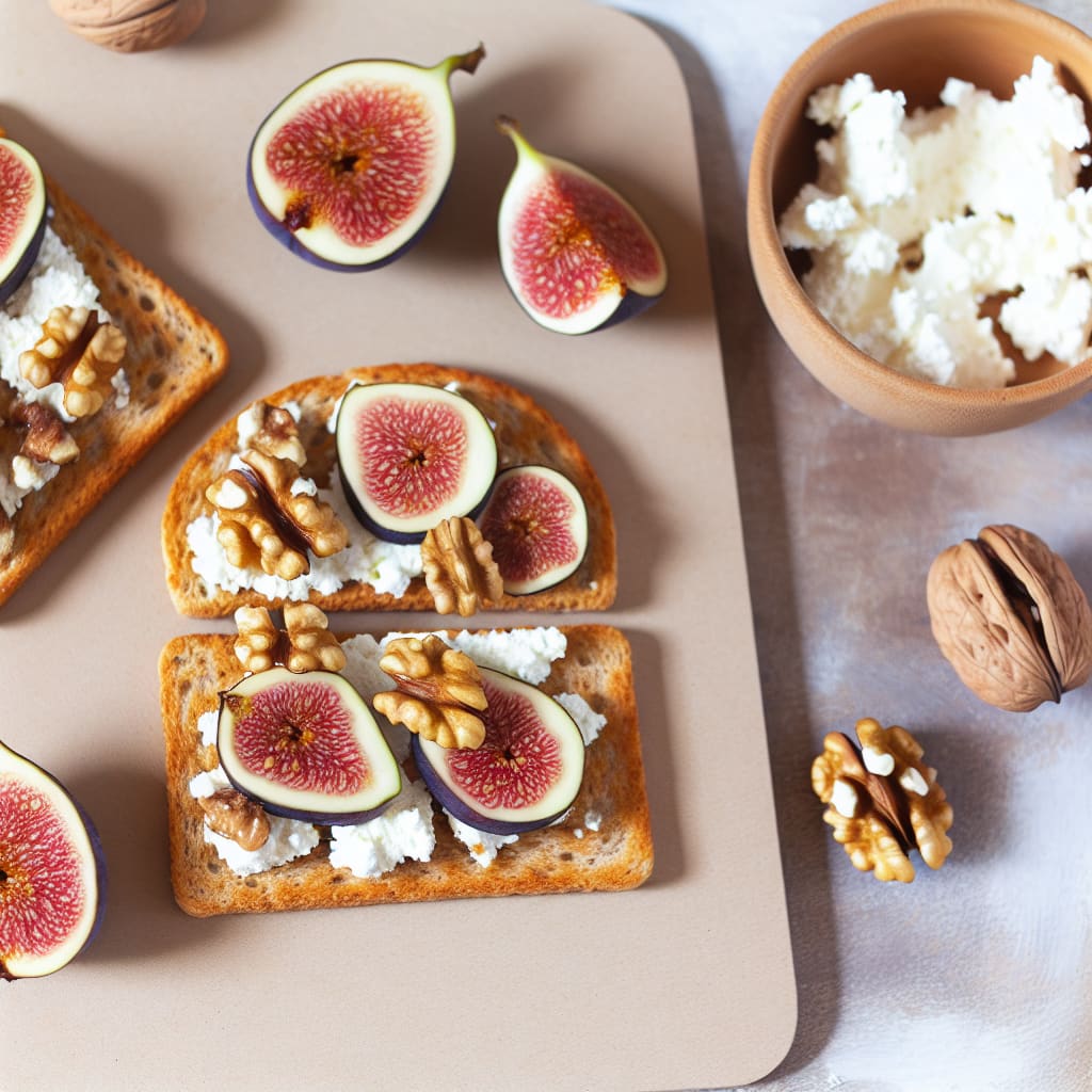 Tostadas dulces de pan integral con ricota, higos y nueces