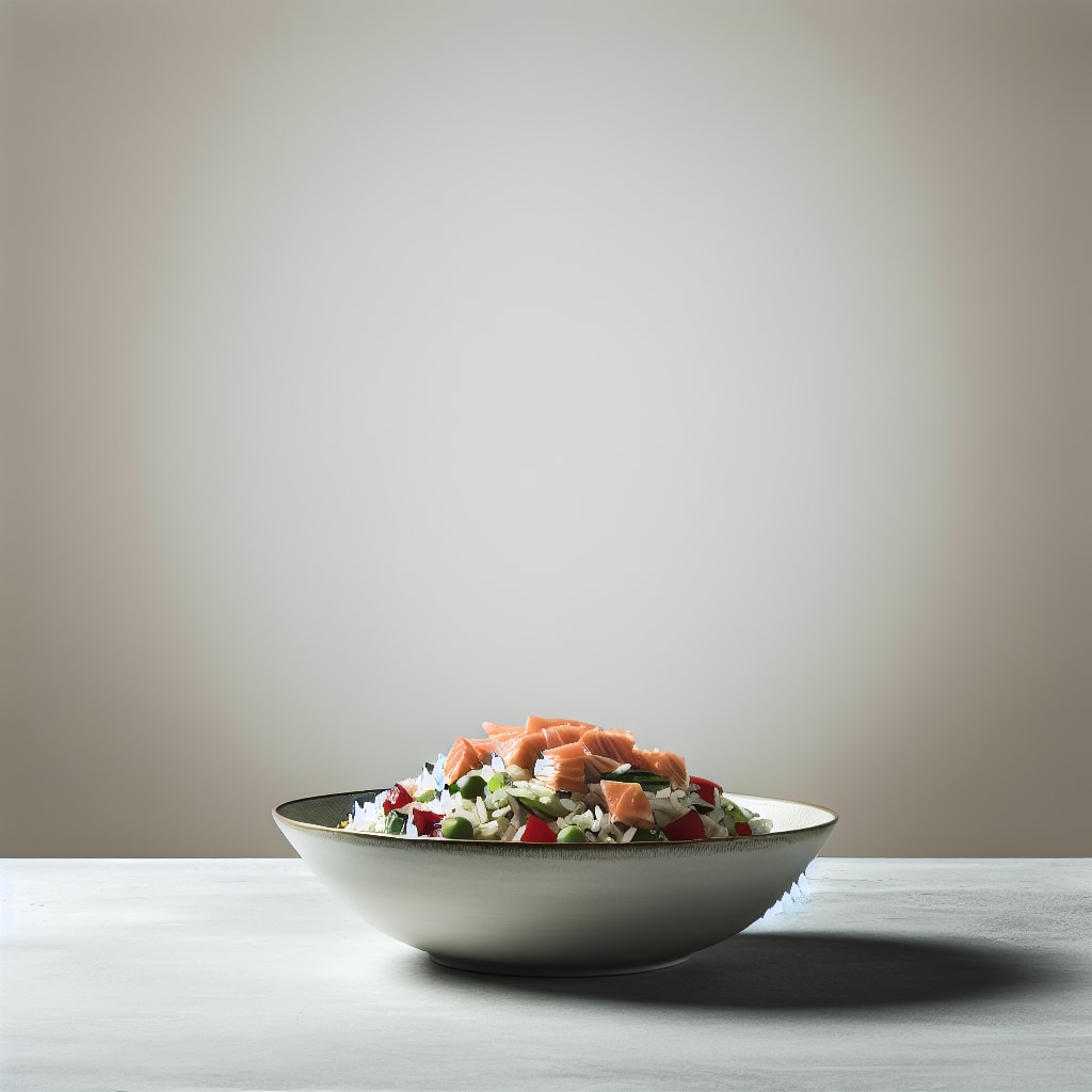 Ensalada de arroz con salmón y verduras