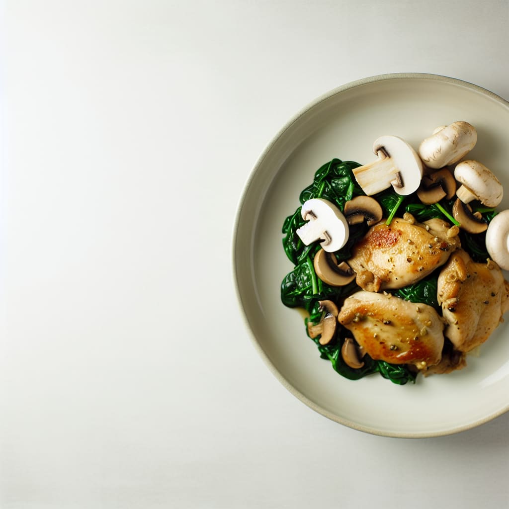 Pollo al ajillo con champiñones y espinacas