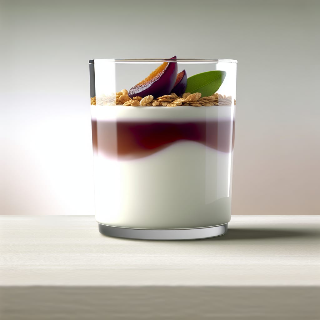 Copa de yogur con compota de ciruelas y crocante de avena