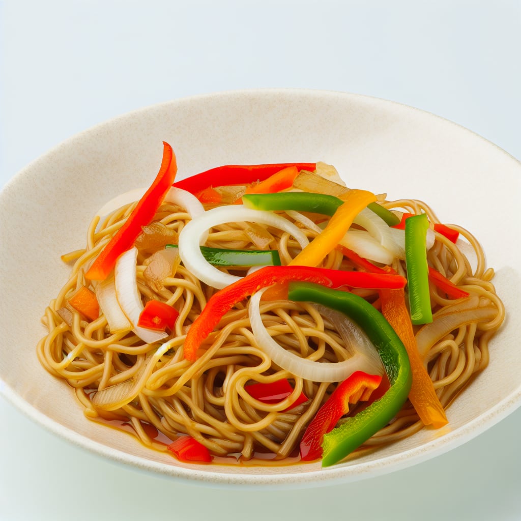 Fideos con salsa de cebolla y morrón