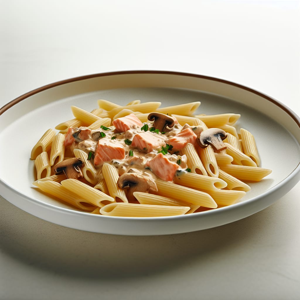 Pasta cremosa con salmón y champiñones