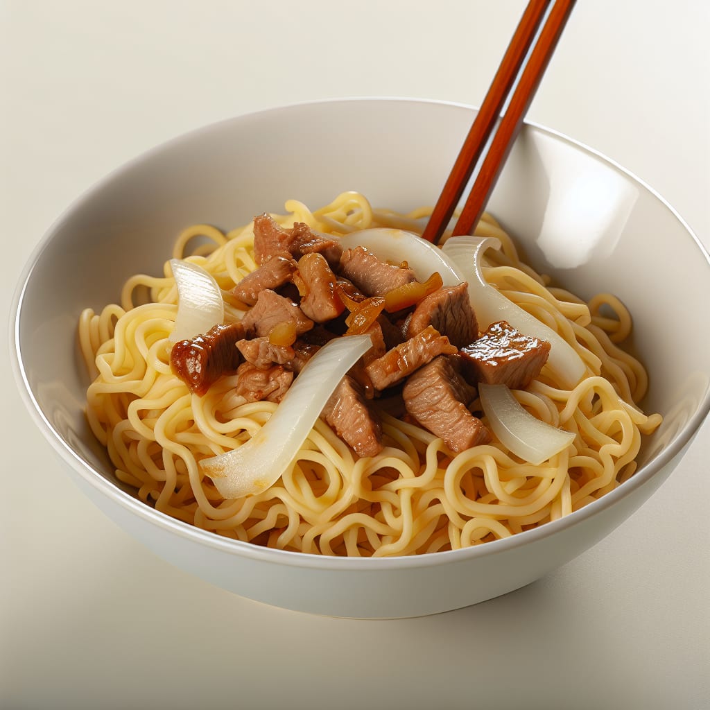Fideos con Carne y Cebolla