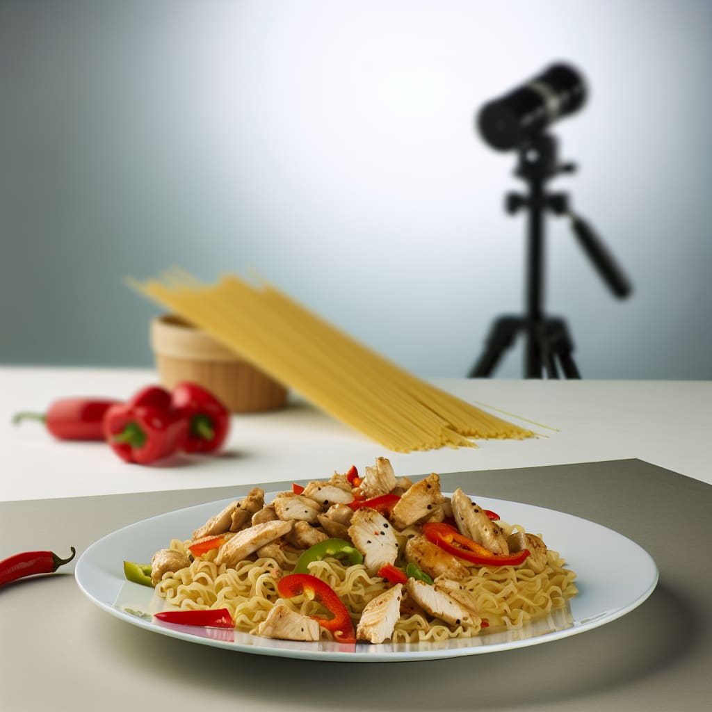 Fideos con Pollo y Pimiento