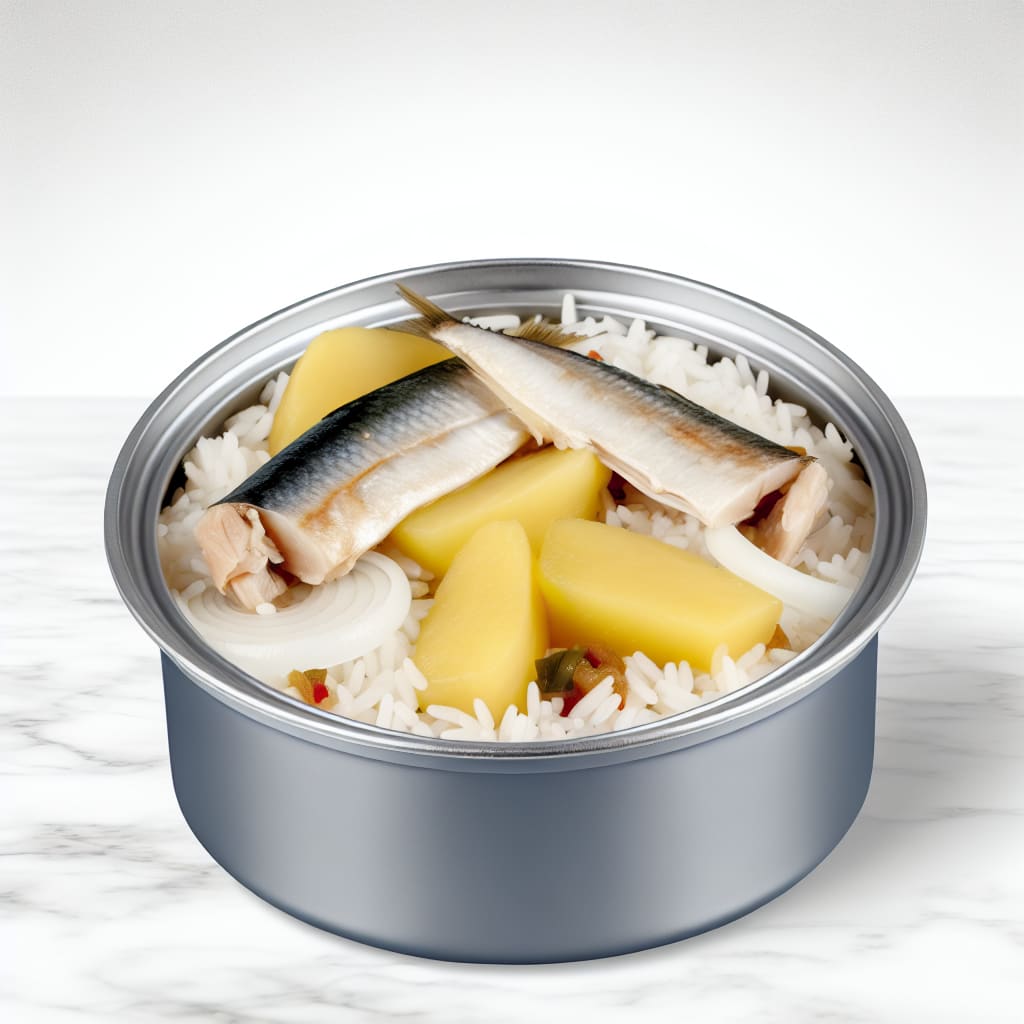 Arroz con papas, cebolla y pescado