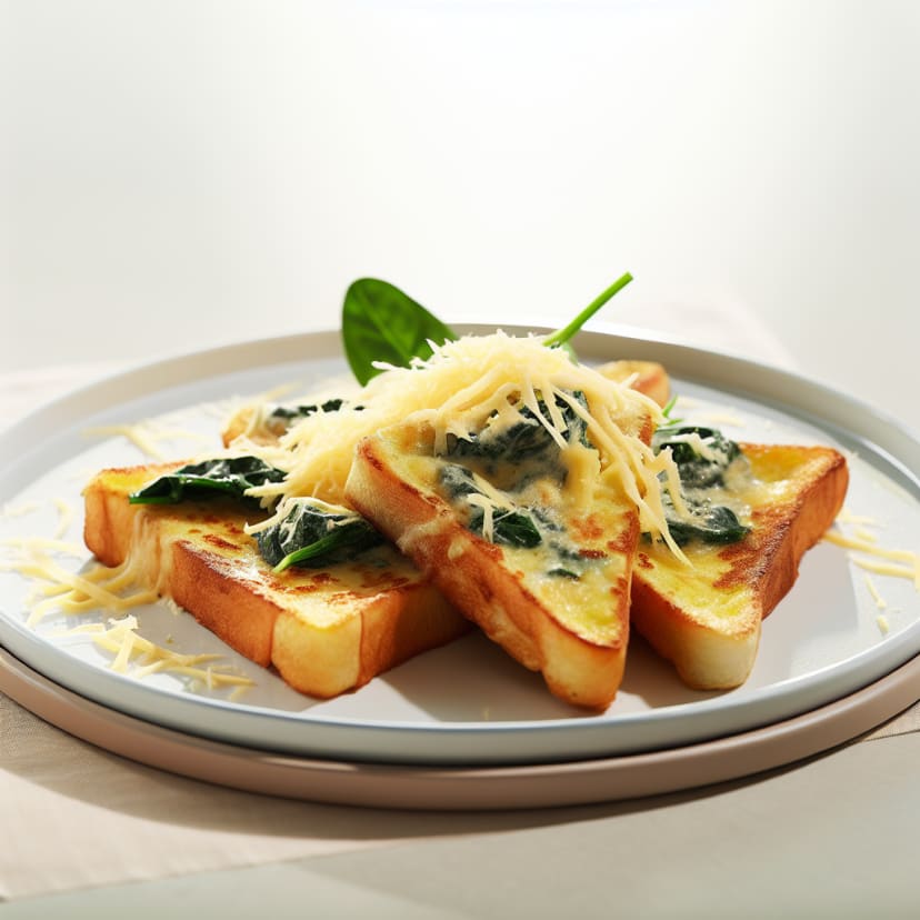 Tostadas francesas saladas con queso y espinaca