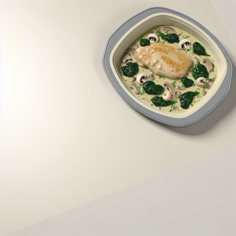 Pollo a la crema con espinacas y champiñones