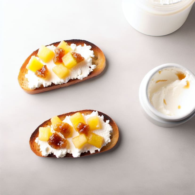 Tostadas dulces de ricota y ananá caramelizada