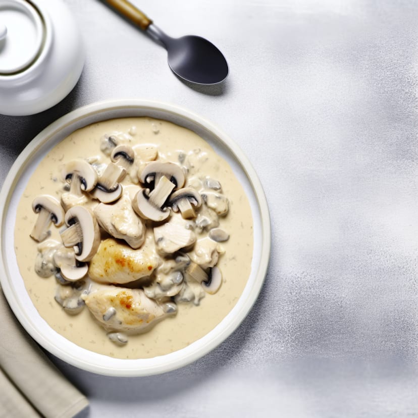 Pollo a la crema con champiñones