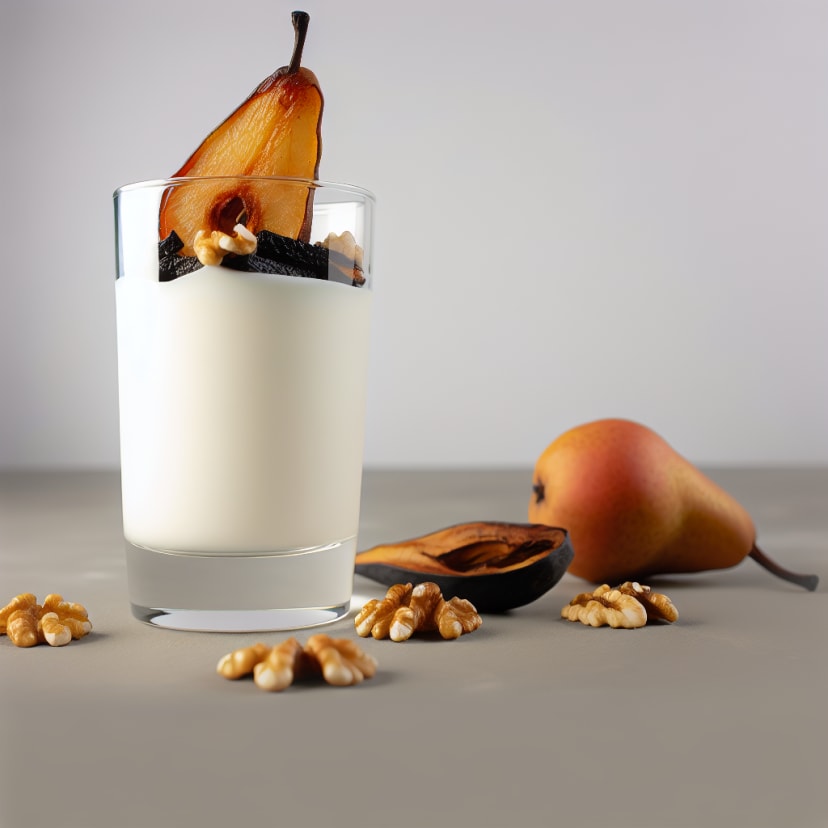 Copa de yogur con peras asadas y nueces