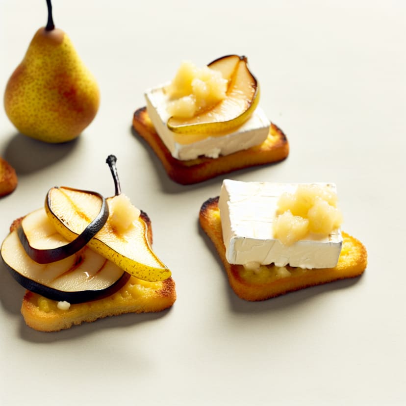 Tostaditas de polenta con peras asadas y queso brie