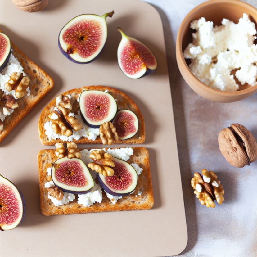 Tostadas dulces de pan integral con ricota, higos y nueces