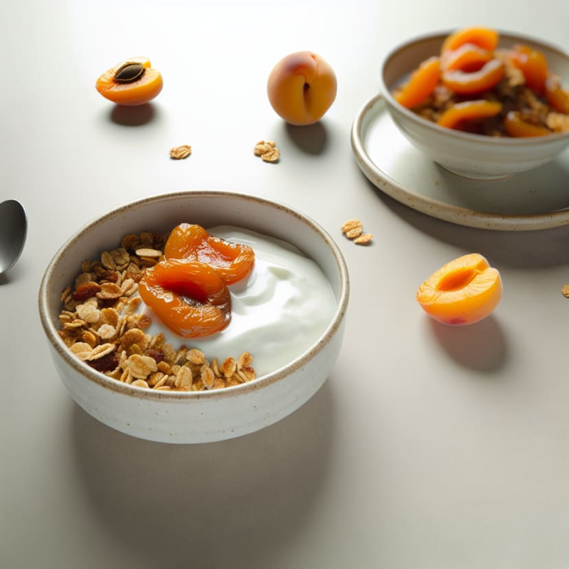 Bowl de yogur con damascos asados y granola casera