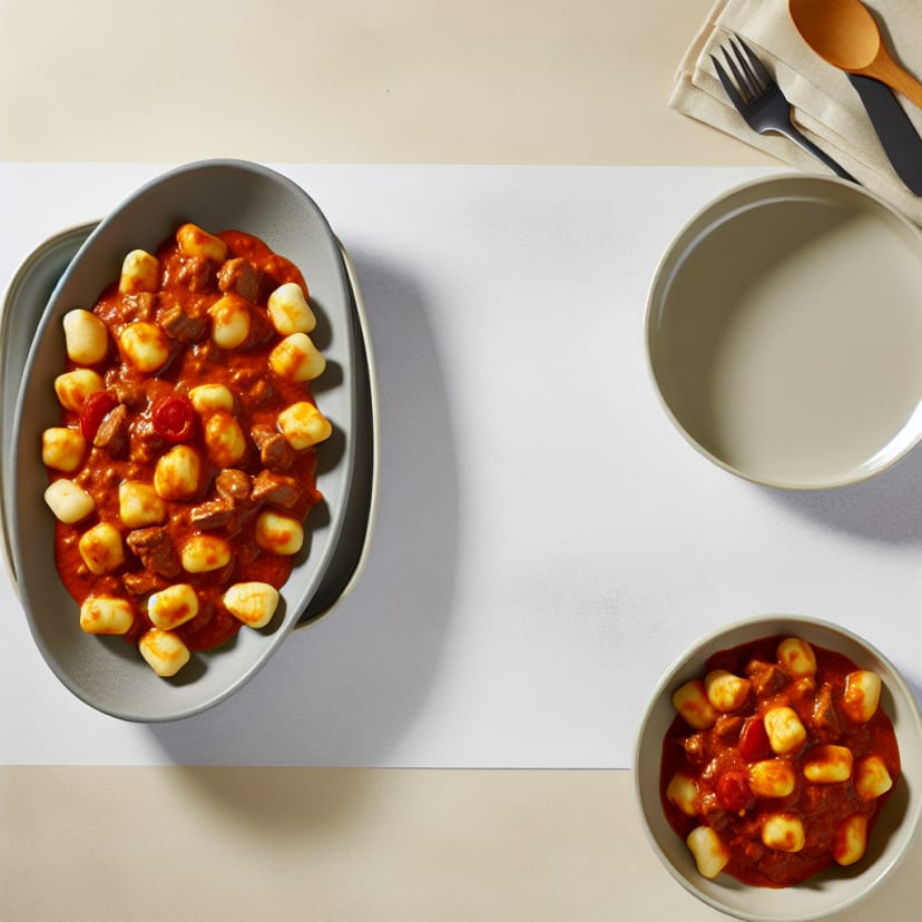 Ñoquis con salsa de carne y tomate