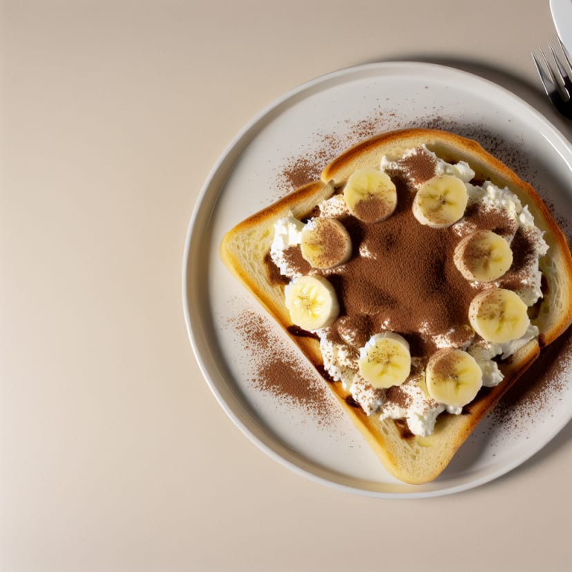 Tostadas dulces de pan de molde con ricota, banana y cacao