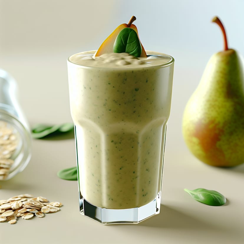 Batido cremoso de pera, espinaca y avena