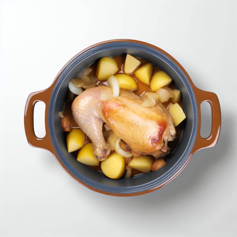 Pollo guisado con patatas y cebolla