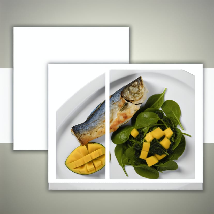 Pescado al horno con ensalada de mango y espinaca