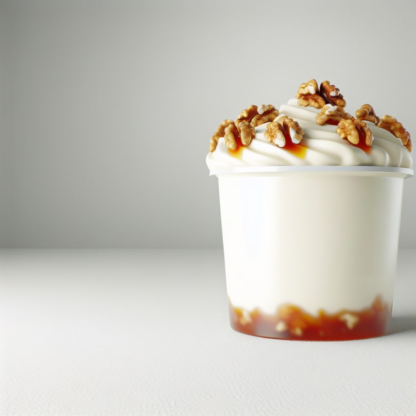 Copa de ricota batida con dulce de leche y nueces