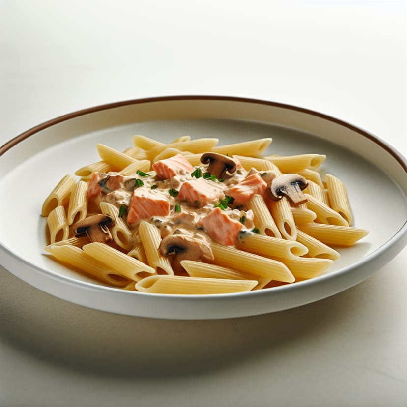 Pasta cremosa con salmón y champiñones
