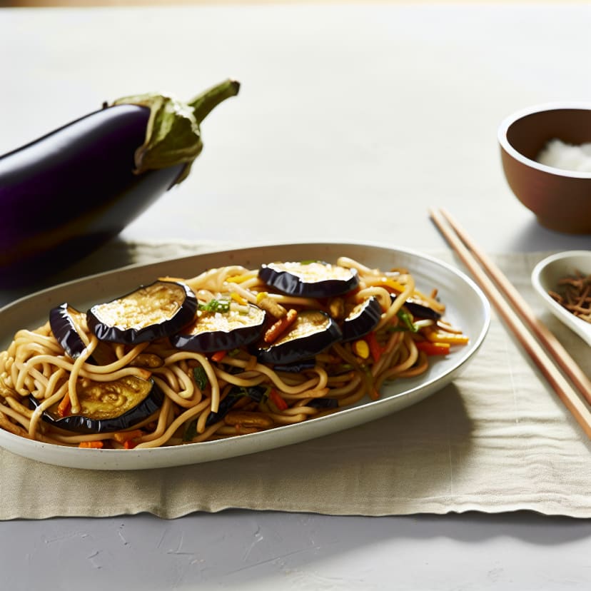 Salteado de Berenjenas y Fideos