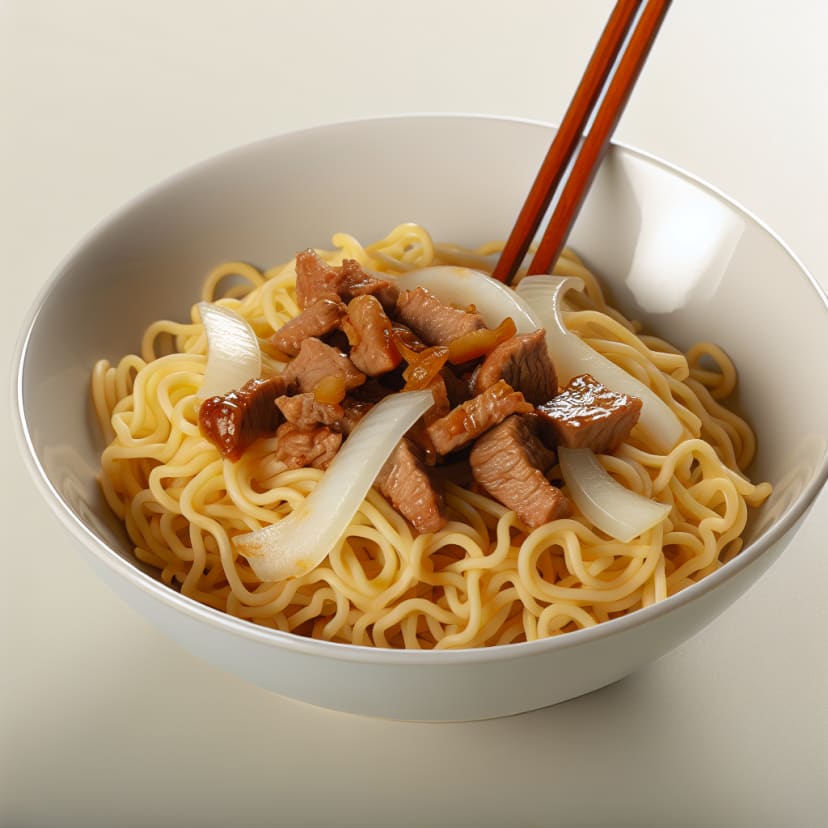 Fideos con Carne y Cebolla