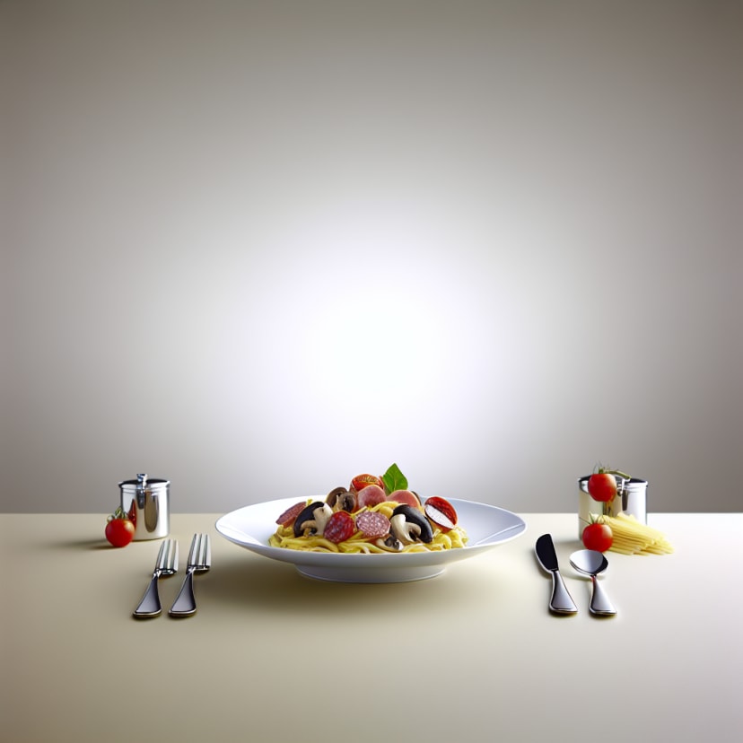 Pasta con champiñones, salami y tomate cherry