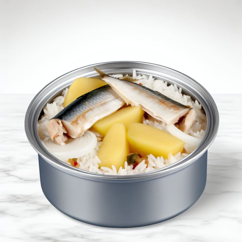 Arroz con papas, cebolla y pescado