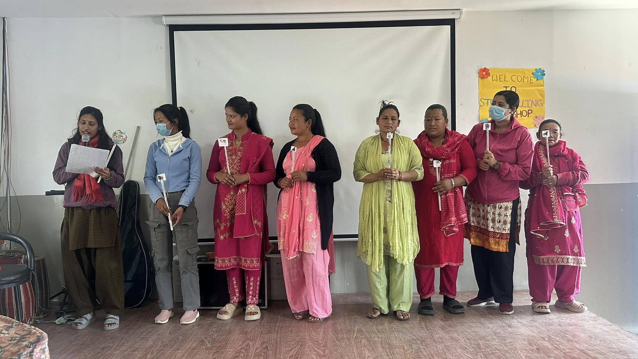Parents actively participating in a storytelling workshop