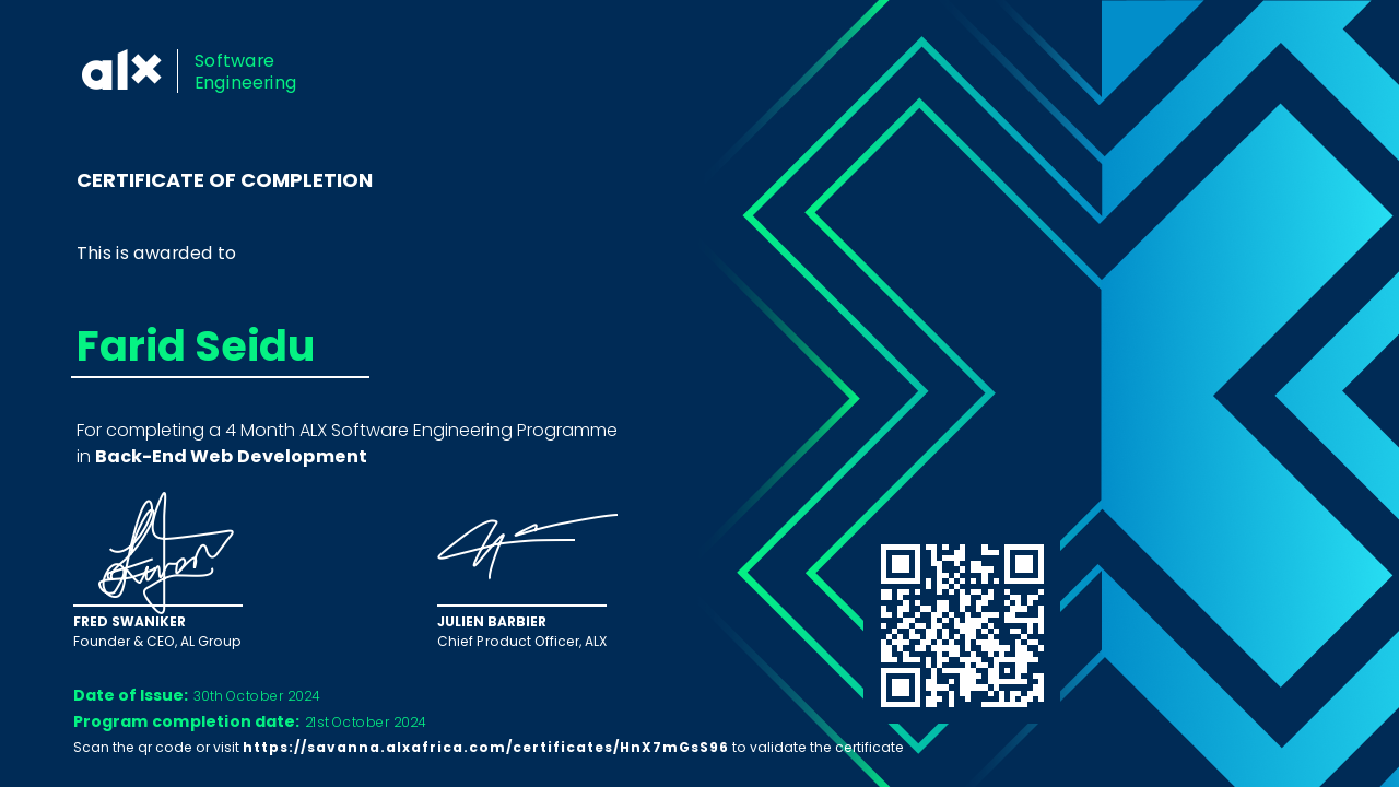 Back-End Web Development certificate