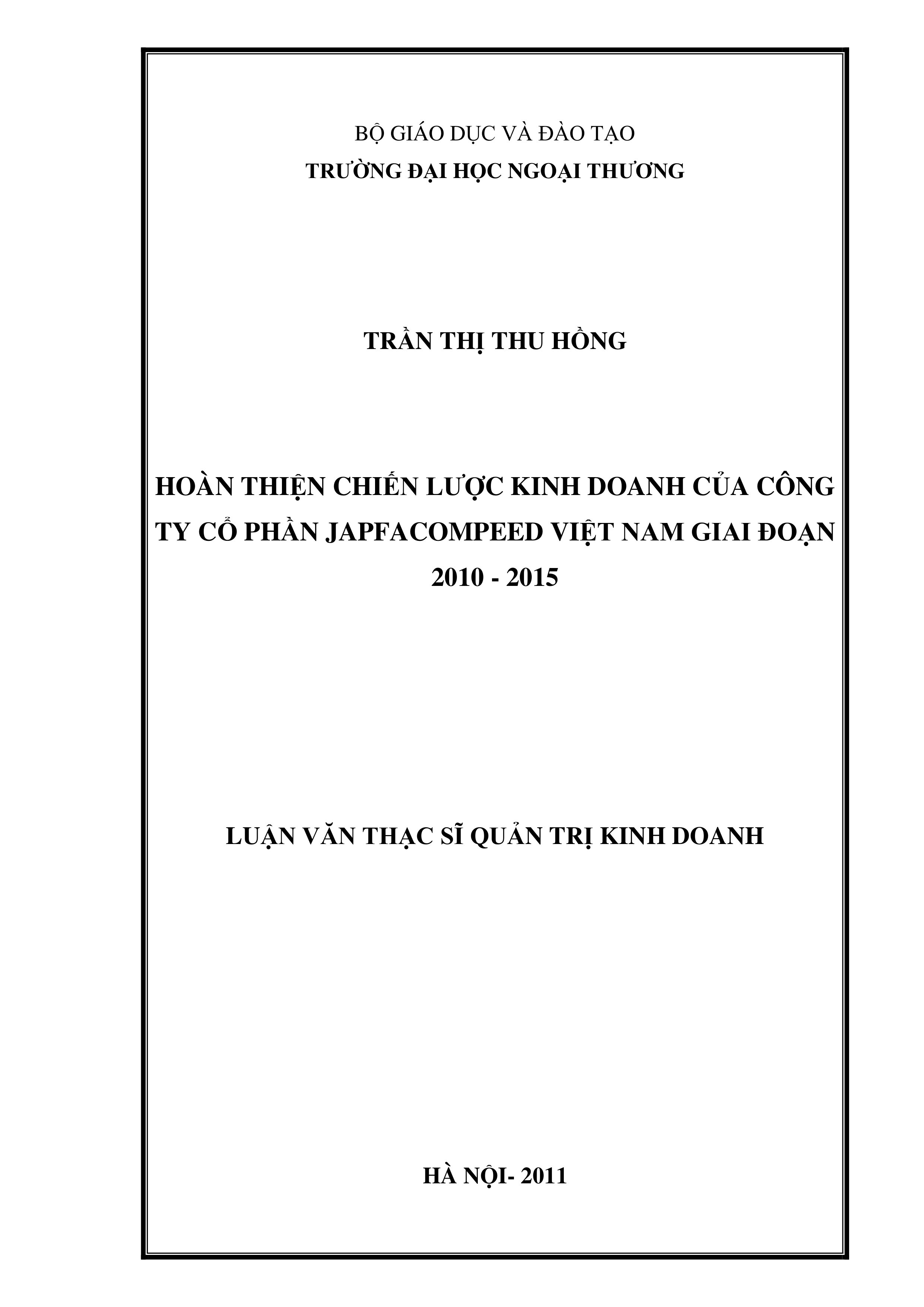 Hoàn thiện chiến lược kinh doanh Việt Nam giai đoạn 2010-2015