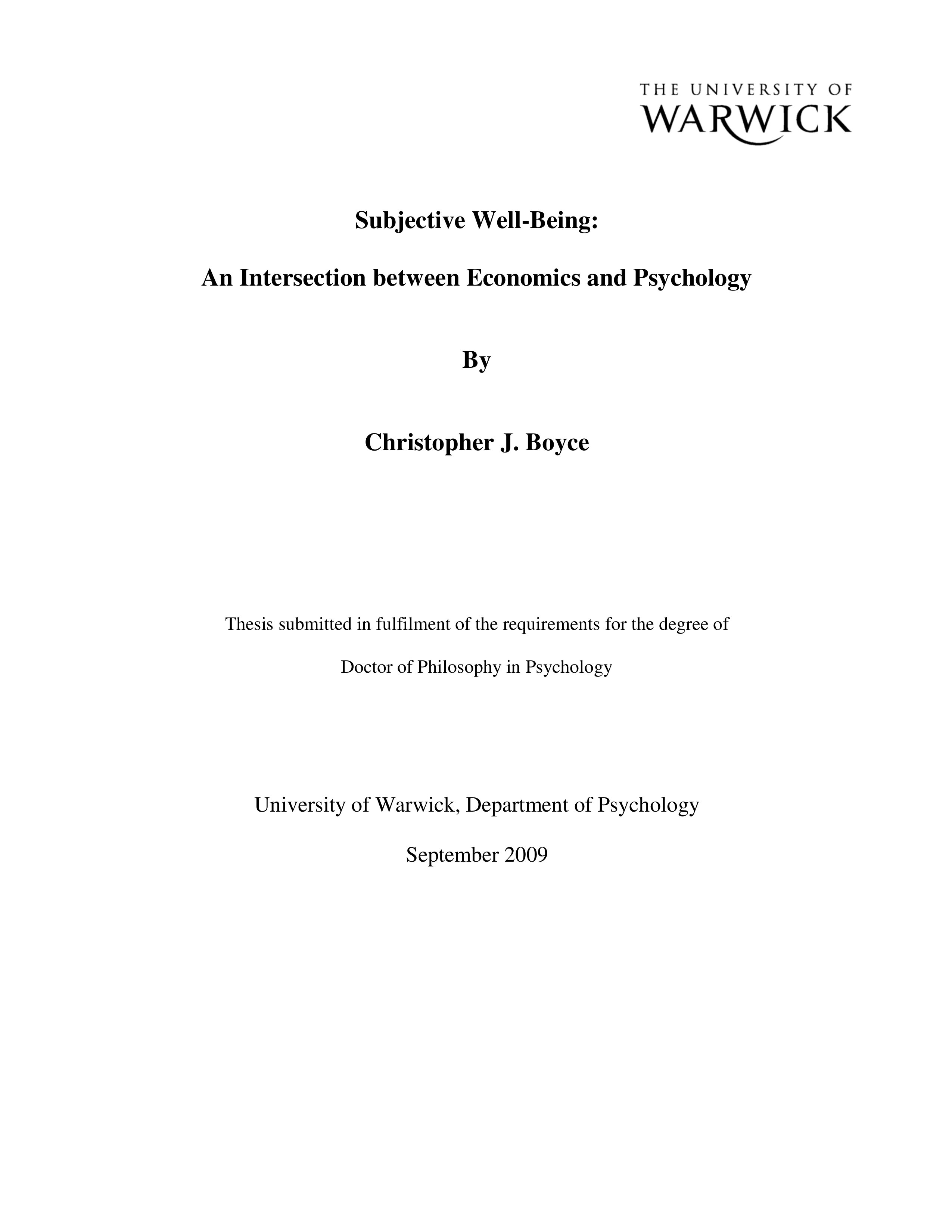 Subjective Well-Being: An Intersection Between Economics And Psychology