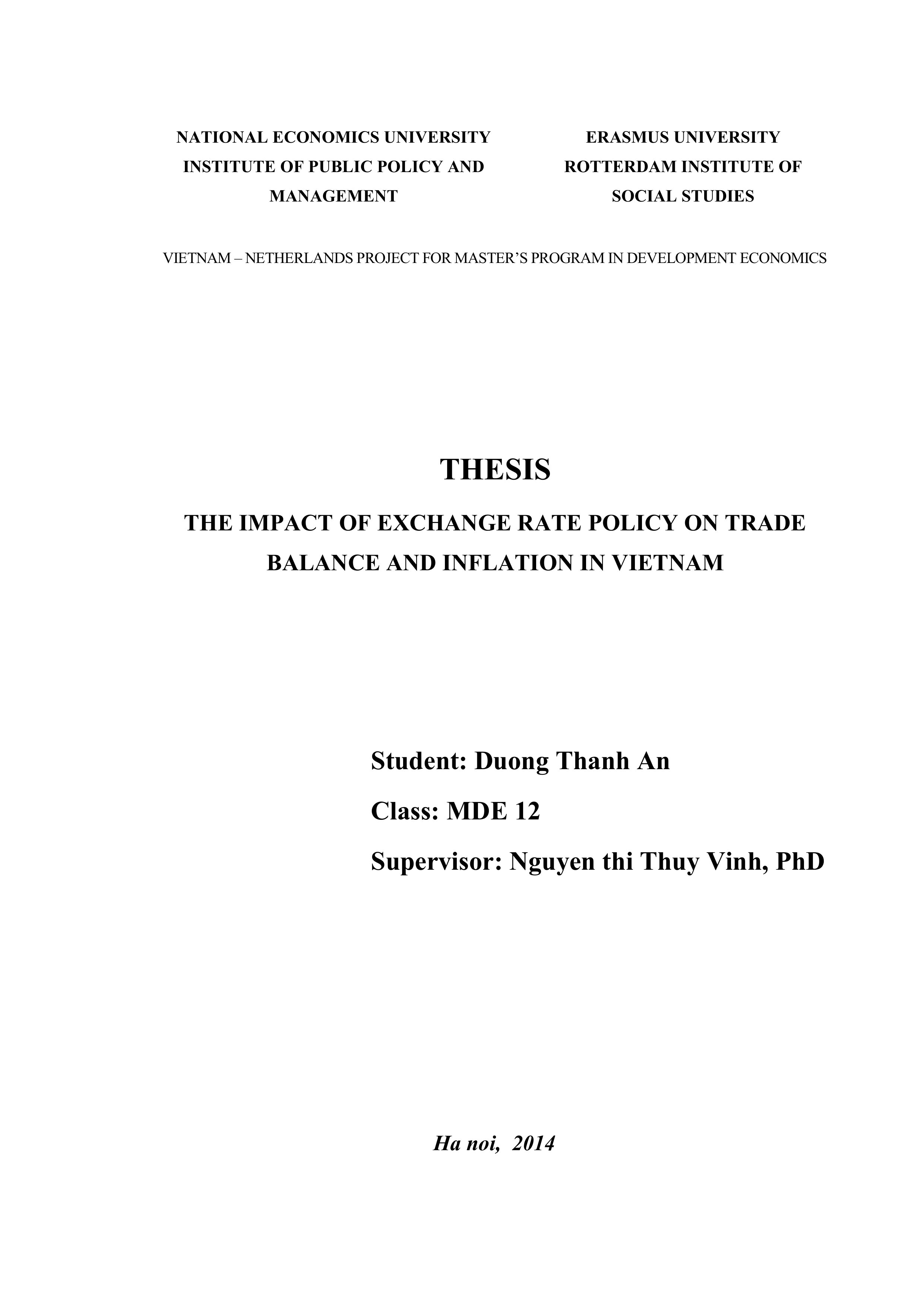 The impact of exchange rate policy on trade balance and inflation in Vietnam = Tác động của chính